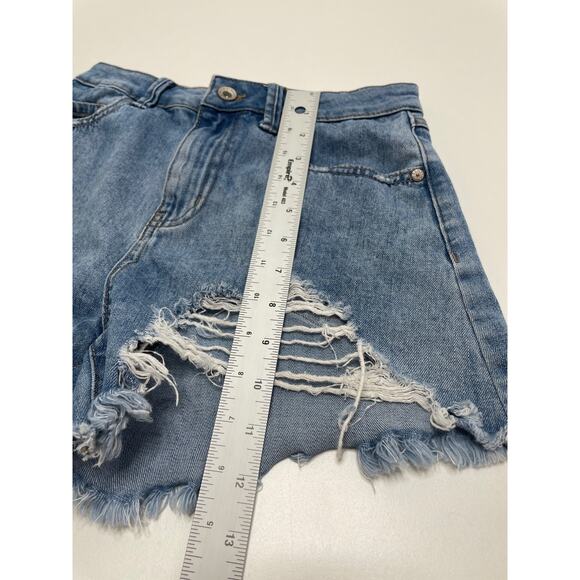 Rewash Super High Rise Vintage Reunion Jean Short Destroyed Denim Blue Size 0 24 - Picture 10 of 10